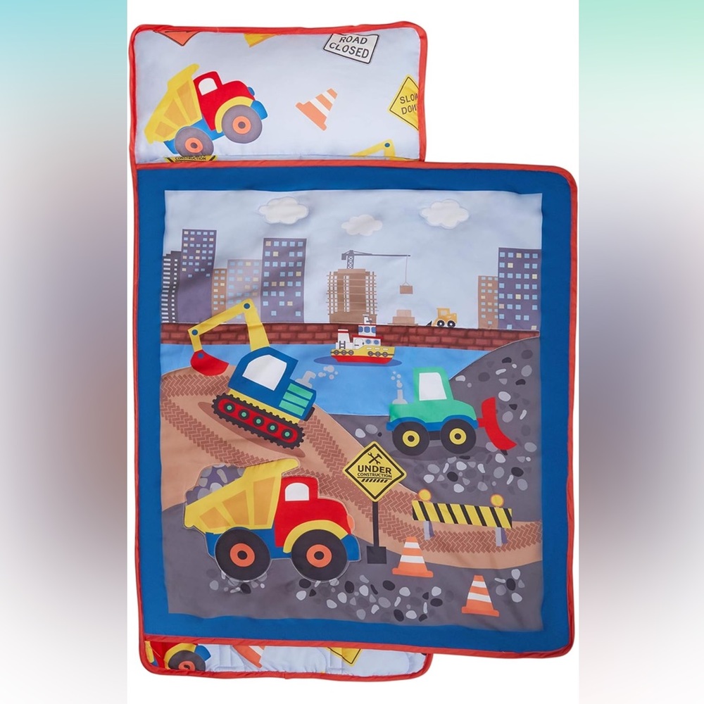 NEW Everyday Kids Toddler Nap Mat with Removable Pillow -Under Construction